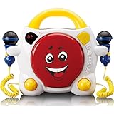 Lenco KCD-011 CD-Player Sing Along für Kinder - Bluetooth 5.0 - Antishock - LED-Display - Titelspeicher - 2 Mikrofone für Karaoke - AC- oder Batterie betrieben - mit Aufklebern