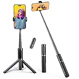 ATUMTEK Bluetooth Selfie-Stick Stativ, 3 in 1 Aluminium Selfie Stange, 360° Drehbar, mit Kabelloser Fernbedienung für iPhone 16/15/14/13/12 mini/11 Pro/XS Max/XR/X/8/7, Samsung, Smartphones Schwarz