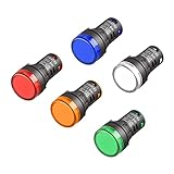 Heschen AD16-22D/S26 LED-Kontrollleuchten in rot, grün, gelb, blau und weiß, 22 mm Durchmesser, 220-V-Wechselstrom, 20 mA, 5 Stück