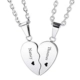 INBULE Personalisierte Herz Paar Halskette Set mit Wunschgravur von Name Datum für Damen Herren Pärchen Liebhaber Edelstahl Verstellbare Kette Liebevolle Beziehung Puzzle Anhänger(Silber Faber)