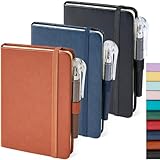 NIRMIRO Notizbuch A6 Notizblock Klein, 3 Stück Mini Notizbücher Set Stift, 9,6 cm x 14,5 cm Klein Notizblock, 3 Stück Braune, Blaue, Schwarze Ledernotizbücher Mit Stifthalter, Lesezeichenband