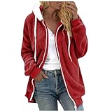 Einfarbig Damen Winterjacke mit Kapuze Wintermantel mit Reißverschluss Jacke Locker Kapuzenjacke Flauschig Fleece PlüSchjacke Übergang Hoodie Teddymantel Hoodie Weich Outdoorjacke