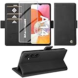 Giyer Handyhülle für Samsung Galaxy A14 5G Hülle mit Schutzfolie, Standfunktion Kartenfach Wallet Premium Leder Schutzhülle A14 4G/5G Flip Case Cover Stoßfeste Klapphülle A14 6.8 Zoll (Schwarz)