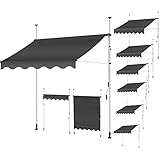 Clothink Klemmmarkise 300cm Breit Grau Ohne Bohren Gelenkarmmarkise Balkonmarkise Sonnendach Markise mit Gestell Einrollbar Sonnenschutz Höhenverstellbar Fallarm