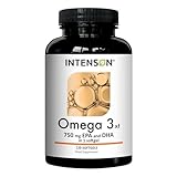 Intenson Omega 3 xt Kapseln hochdosiert - 1000 mg Fischöl mit 750 mg EPA & DHA in Triglycerid-Form pro Kapsel - Laborgeprüft - 120 Kapseln