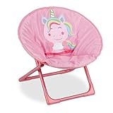 Relaxdays Moonchair Kinder, klappbarer Mondstuhl In-& Outdoor, Kinderklappsessel, Einhorn, HxBxT: 48 x 51 x 48 cm, pink, 1 Stück, 10028888_918