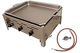 BSR-Grillen 3-flammiger Profi Gasgrill aus Edelstahl, stufenlos regelbar, Gasbräter, Gastrogrill, Gastrobräter mit Gasschlauch und Druckminderer (11 kW | Grillpfanne Stahl)