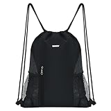 WANDF Kordelzug Rucksack String Bag Wasserabweisende Cinch Bag Nylon Schwimmtasche für Gym Shopping Sport Yoga (Schwarz)