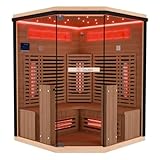 Dewello® Infrarotkabine Infrarotsauna KENORA 140x140 für 2-3 Personen aus Hemlockholz, Vollspektrumstrahler, Bodenstrahler, LED-Farblicht, Bluetooth