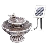 esotec Solarbrunnen mit Akku + LED für draussen Vogelpaar | Kaskadenbrunnen | Gartenbrunnen Vogeltränke | Katzenbrunnen | Zierbrunnen | grau H=35cm 101307