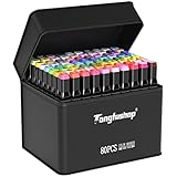 Tongfushop 80 Farben Marker Set, Alkohol Permanenter Marker, Farbe schnell in einer Sekunde, Einzigartiges Doppelkopf-Design, Ausgestattet mit Schwarzer Tragetasche Lagerbasis + 2 Geschenkstiften