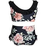 NHNKB Eltern-Kind-Bikini-reizvoller Mutter-Tochter-Badeanzug-Klage-Blumen-Blatt-Druck-Bodysuit-Badeanzug für Mädchen Mädchen Kleidung 128 Pullover (Black, 4-5 Years)