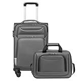 COOLIFE Koffer Trolley Koffer Reisekoffer von 4 Rollen Stoffkoffer Handgepäck TSA-Schloss Der Koffer Enthält 1 Große Umhängetasche (Handgepäck-Set 2tlg, Grau)