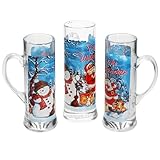 MamboCat Frohe Weihnachten 3er Set Glühwein-Gläser mit Henkel I 200ml, geeicht, H17,5cm I Teeglas mit Weihnachtsdekor & Schneemann Luis I Glühweinbecher für Eierlikör, Punsch & Co