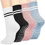 EUDUQ Stoppersocken Yoga Socken Damen 35-40,4 Paar Antirutschsocken,Pilates Grip Barfuß Socken,Herbst und Winter Sportsocken mit Noppen,Barre Socken,Trampolin Socken Schwarz/Weiß/Hellblau/Rosa