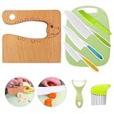 Kindermesser 8-teiliges Kinder-Küchenmesser-Set zum Schneiden und Kochen von Obst oder Gemüse für Kleinkinder, inklusive Holzmesser Schneidebrett Schäler (Krokodil)