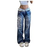 Briskorry Damen Y2K Baggy Denim Hosen Korean Style Harajuku Hot Mom Denim Jeans Grunge Vintage Skinny Flare Pants 20s Retro Cargo Pants Vintage Streetwear Boyfriend Pants