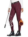 FitsT4 Sports Damen Winterreitleggings Fleece-Reithose Silikon Vollbesatz Reithose mit Reißverschluss-Taschen und Gürtelschlaufen,Weinrot,L