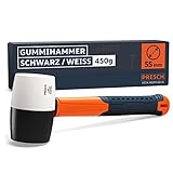 Presch Gummihammer Schwarz/Weiß 450g - Hartgummihammer mit Fiberglasstiel | ⌀=55mm - Allround-Gummihammer mit zwei Seiten für Indoor und Outdoor - Langlebiger Schonhammer