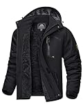 KEFITEVD Winterjacke Herren Warm Softshell Jacke Wasserdicht Snowboardjacke Gefüttert Kapuzenjacke Thermo Outdoorjacke für Snowboard Ski Männer Schwarz 3XL