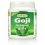 Goji-Beere, 500 mg, hochdosiert, 120 Kapseln – die Vitalstoffbombe. Natürliches Eisen, Vitamin C, Carotin und andere Vitalstoffe. OHNE künstliche Zusätze. Ohne Gentechnik. Vegan.