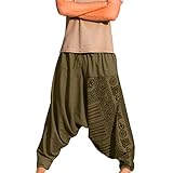 Laoluo Haremshose für Herren, große Taille, elastisch, Yoga, bequem, Harem-Hosen, bedruckt, Vintage, Baggy Hippie Casual, Sporthose, National-Stil, Retro-Stil, Kordelzug, Sweatpants Gr. XL, 2 Grün.