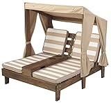 KidKraft 534 Doppelte Sonnenliege mit Getränkehaltern Doppelliege, Chaiselongue aus Holz, Gartenmöbel für Kinder – Espressofarben und Beige