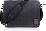 TRAVANDO Laptoptasche 14-16 Zoll Laptop Tasche Herren Umhängetasche Canvas Segeltuch Kuriertasche Messenger Bag Herren für Arbeit Schule Freizeit Notebook Tasche (Schwarz)