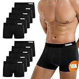 YESWEL Boxershorts Herren 10er Pack, Ohne Kratzenden Zettel Unterhosen Unterwäsche, Baumwolle Retroshorts für Männer (10x Schwarz, L)