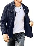 Meilicloth Cord Hemd Herren Hemdjacke Hemden Langarm Button Placke Langarm Regular Fit Casual Blau XL