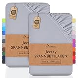 NatureMark 2er Pack Jersey Spannbettlaken, Spannbetttuch 100% Baumwolle in vielen Größen und Farben MARKENQUALITÄT ÖKOTEX Standard 100 | 90 x 200 cm - 100 x 200 cm - Silber grau