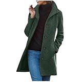 Damen Wolljacke Casual Langarm Wollmantel Winterjacke mit Taschen Klassisch Trenchcoat Mantel Lang Einreihig Holzfällerjacke Übergangs Shacket Freizeitjacke Regular Fit Frauenmantel für Party