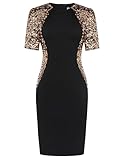 GRACE KARIN Damen Kleider Elegant Vintage Cocktailkleid Abend Party Glitzer Kleid Schwarz Gold L