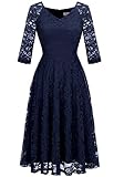 Dressystar Damen Elegant Cocktailkleid V-Ausschnitt Spitzenkleid Hochzeit Midi Brautjungfer Kleid Marineblau L