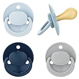 Baby-Nova Latex Baby Schnuller 4er-Set mit Kirschform – Für Babys von 0-24 Monate - Nuckel aus Naturkautschuk – BPA-frei – Made in Germany - Blau & Grau