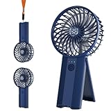 Wastou Handventilator, Wiederaufladbarer USB Leise Mini Ventilator, Tragbarer Cleiner Handventilator mit 4 Geschwindigkeiten, Akku Ventilator für Schlafzimmer, Büro, Reisen (Dark Blue)