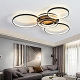 Moderne LED Deckenleuchte Dimmbar Ringe Wohnzimmer Lampen mit Fernbedienung 3 Lichtfarben App LED Farbe Einstellbar Wohnzimmerlampen Wohnung Residenz Schlafzimmer Deckenlampe (95cm-6 Ring, Schwarz)