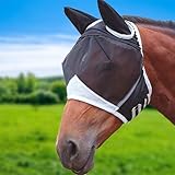 Glamifyr Fliegenmaske Pferd Fliegenmaske Pferd Warmblut,Fliegenhaube Pferde Klettverstellung Pferde Fliegenmaske,Fliegenmaske Kaltblut,Fliegenmaske Pferd Kaltblut Ohrenschutz Atmungsaktiv (M)