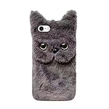 Herbests Plüsch Hülle Kompatibel mit iPhone 7/8/SE 2020,Karikatur Katzen Handyhülle Warme Flauschige Süße Tier Schutzhülle Case,Stoßfest TPU Stoßfänger Rückseite Telefonhülle für Mädchen,Grau