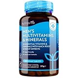 Multivitamine & Mineralien für Männer - 25 Essentielle Aktive Vitamine & Mineralien mit Maca-Wurzel & Panax Ginseng - 180 Vegane Multivitamin Tabletten - Hochdosiert - Nutravita