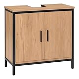 EUGAD Waschbeckenunterschrank 60x60x30 cm, Badezimmerschrank mit höhenverstellbarer Trennwand, Kleiner Schrank im Badezimmer, Badschrank aus Holzwerkstoff Metall, Schwarz