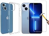 2in1 Schutz-Set kompatibel mit iPhone 13 Silikon Case und Panzerglas Schutzhülle TPU Hülle transparent Flexibel Cover Handyhülle Glasfolie 9H Härte Schutzfolie Handyschutz Schutzglas