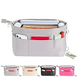 HyFanStr Handtaschen Organizer Nylon, Taschenorganizer Tasche in Tasche Organizer Innentaschen für Handtaschen mit Schlüsselkette,Grau,Mittel