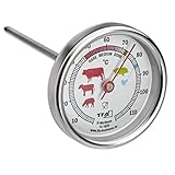 TFA Dostmann Analoges Bratenthermometer aus Edelstahl, 14.1028, ideal für Fleisch, Fisch, Geflügel, Fleischthermometer, perfekt gebraten, silber,Ø 51 x L 117 mm