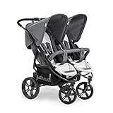 hauck Geschwisterwagen Roadster Duo SLX, Zwillingsbuggy ab Geburt bis 15 kg (ca. 3 Jahren) mit Liegefunktion, XL Korb, Einfach und Klein Zusammenklappbar, Große Räder (Grey/Silver)