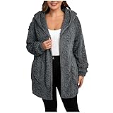 Generisch Damen Fleecejacke Lang Jacke Einfarbig Winterjacke Elegante Mantel Leichte Fleecepullover Langarm Hoodie Locker Plüschjacke Open Front Cardigan Kuschelig Übergangsjacke Mode Fleecemantel