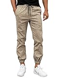 COOFANDY Jogginghose Herren Cargohose Kordelzug Stoffhose Trainingshose Tasche Schlanke Bequeme Laufhosen Loungehose Sweathose Khaki L