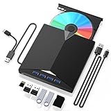 BNEHHOV Externes CD DVD Laufwerk USB 3.0 Typ-C, Extern mit SD/TF-Kartenleser Portable RW Brenner, Schnelle Datenübertragung Tragbar für Laptop,Desktop, für Windows 11/10/8/7/XP Linux OS, Mac OS, Vista