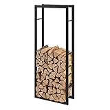 [en.casa] Kaminholzregal Täby Brennholzregal innen außen Metall 60 x 25 x 150 cm Holzunterstand Stapelhilfe für Feuerholz Holzlager Kaminholzständer Schwarz