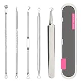 Blackhead Remover aus Edelstahl,Mitesserentferner Pickel Ausdrücken Werkzeug mit Box,Pickel Entferner Komedonenquetscher Set Comedone Extractor Akne Mitesser